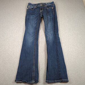 Miss Me Jeans Womens 28 (Fit 28x31) Blue Mid Rise Boot Embroidered Stretch